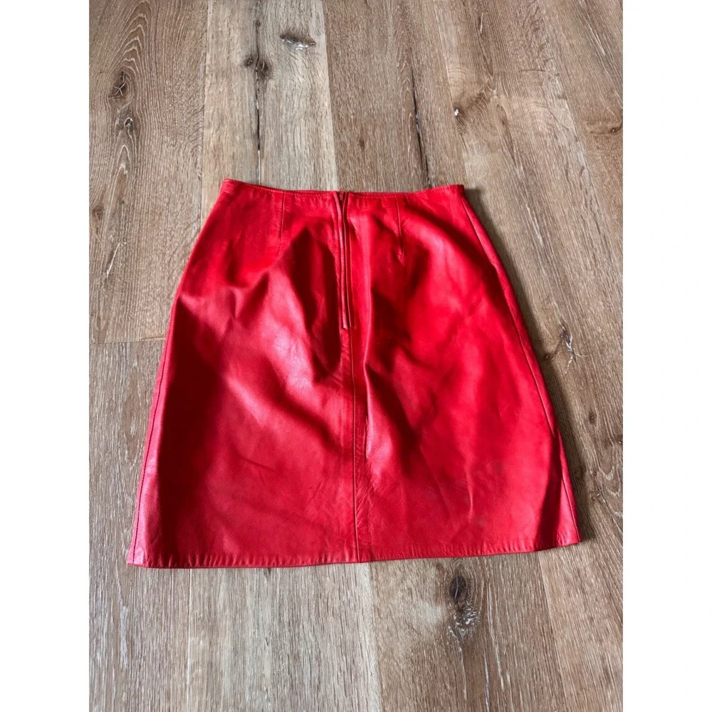 Firenze Santa Barbara Vintage Red Leather Mini Skirt‎ Size 6